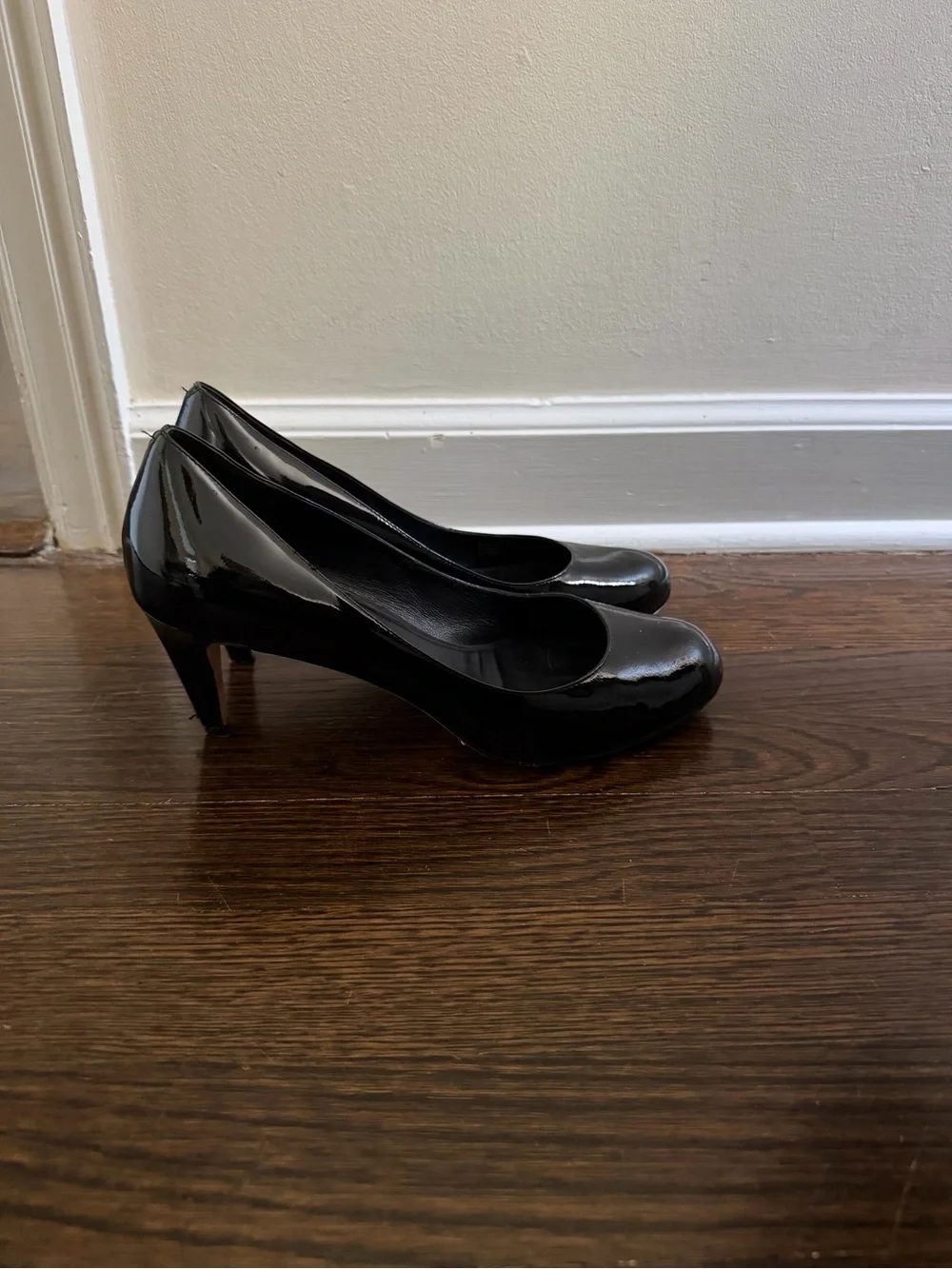 Cole Haan Black Patent Mid Heel Pumps